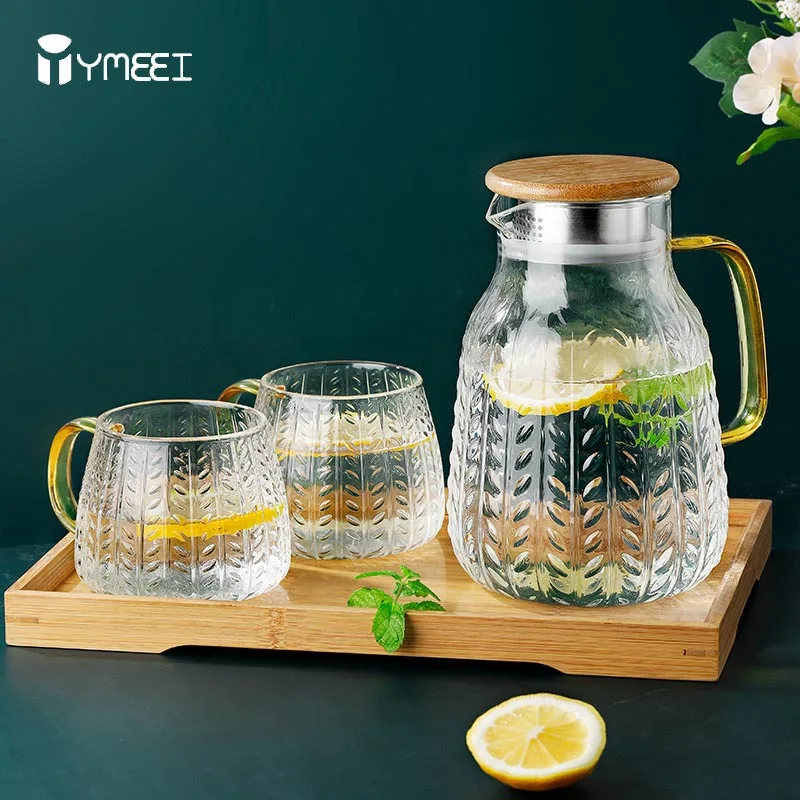 

YMEEI 1500ML Water Pitcher Heat Resistant Glass Water Jug Anti burst Kettle Home Drinking With Stainless Steel Cover Creative