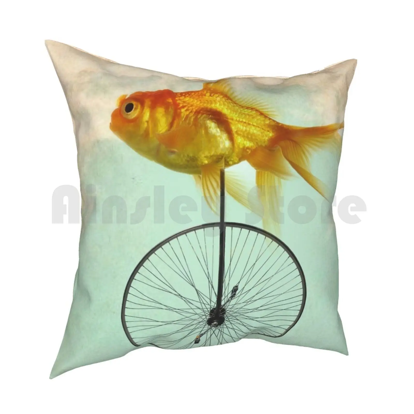 Unicycle Goldfish Pillow Case Printed Home Soft DIY Pillow cover Uni Unicycle Bike Goldfish Disguised Shark Teal Orange