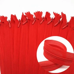 10pcs 3# red 28cm/30cm/40cm/50cm/60cm nylon invisible soft tulle coil Chiffon zipper sewing  Silk Zippers