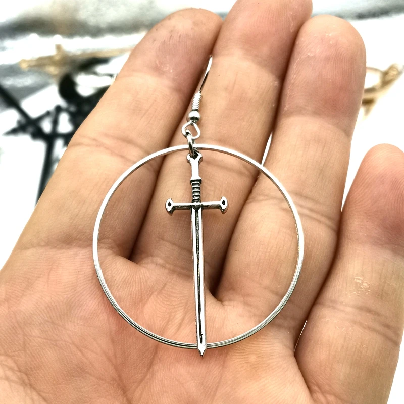 Sword Hoop Charm Earrings,Goth Jewelry Dangle Earring,dagger, Punk,gothic,cool