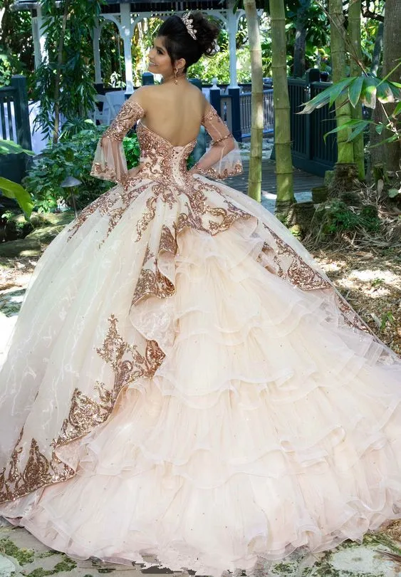 Sweet 16 Hồng Công Chúa Quinceanera Váy 2023 Tay Dài Voan Chính Thức Thi Bầu Cho Bé Gái Vestidos De 15 Anos