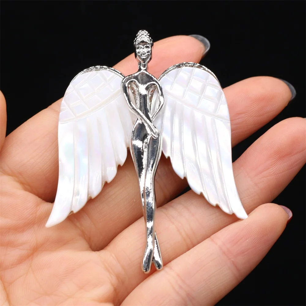 1Pcs Fashion Angel Wings Design Brooches for Women Vintage Natural Mother of Pearl Shell Pendant for Dual Use Jewelry Pins Gift