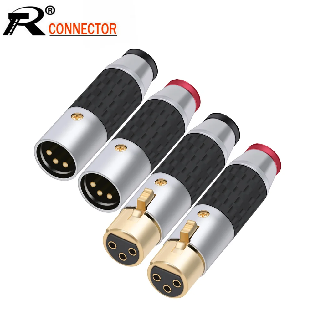 3PIN XLR Wire Connector Carbon Fiber Gold Plated Interconnect Plug Hifi Microphone Audio Plug Male Female Adapter