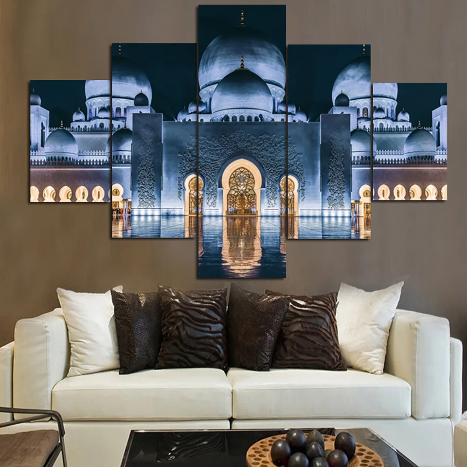 Unframe 5 Panel Islam Mosque Pictures Islamic Posters Wall Art Home Decor Canvas HD Prints Paintings Living Room Decoration