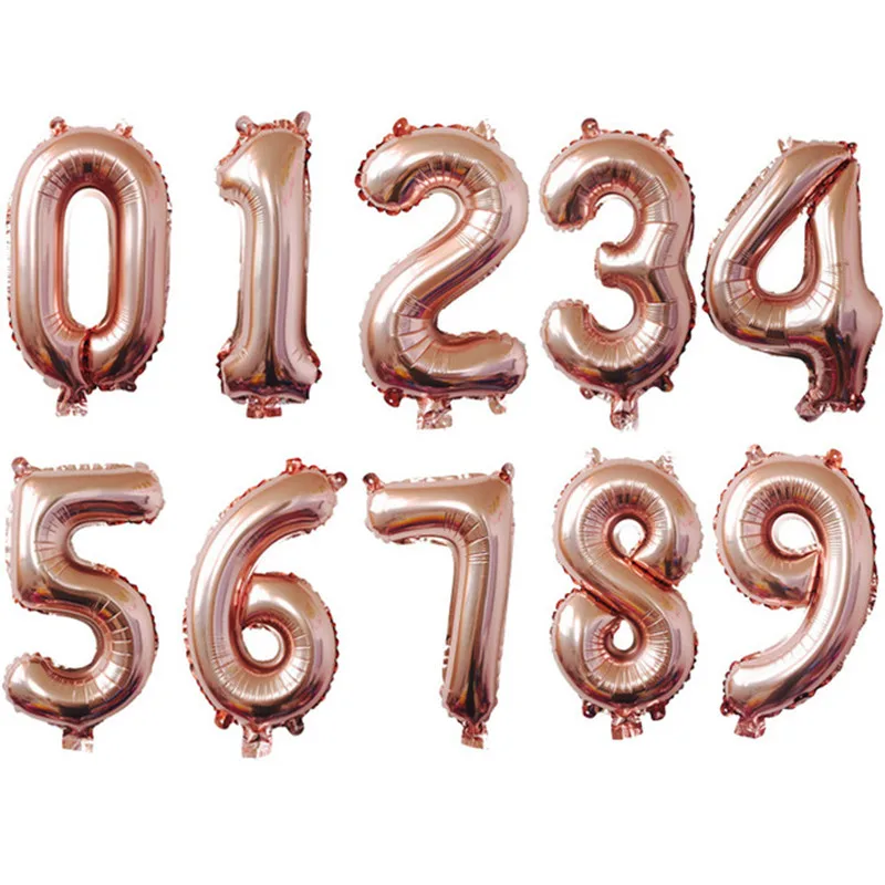 16 32 Inch Rose Gold Number Balloons Air Digital Foil Balloon DIY Happy Birthday Wedding Baby Shower Party Decoration Kid Toy