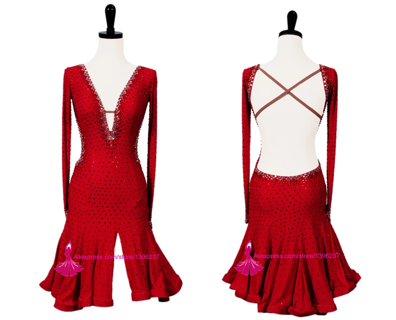 

Latin Dance Skirt Women New V Neck Sexy Red Sumba Rumba Competition Dancing Wear Adult High Quality Latin Dress