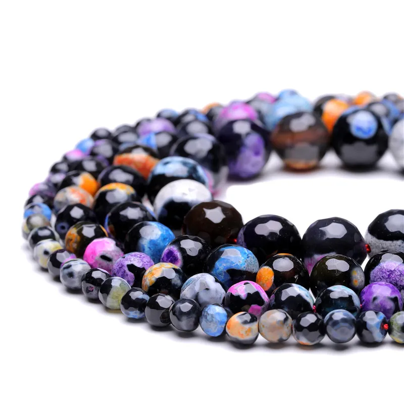 Natural Jewelry Multicolor Faceted Fire Agates Stones Beads Round Loose Beads For Jewelry Making 15