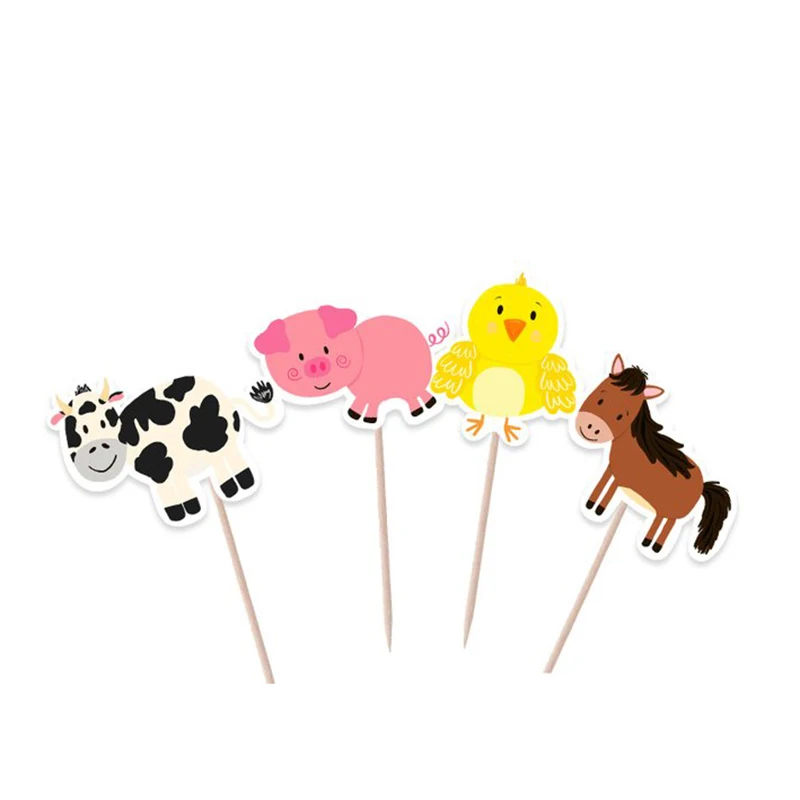 Decoração para festa de aniversário de crianças, conjunto de 12 peças de cupcake de animais, garotos, meninas, galinha, vaca, porco, cavalo, decoração de festa de aniversário