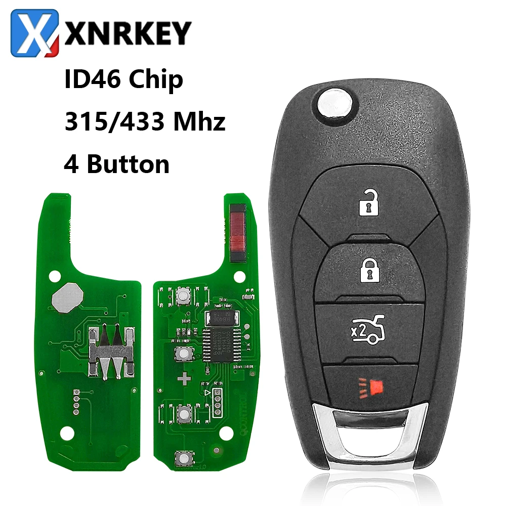 

XNRKEY 4 Button Flip Remote Key ID46 Chip 315/433Mhz for Chevrolet Cruze 2015+ Car Remote Key