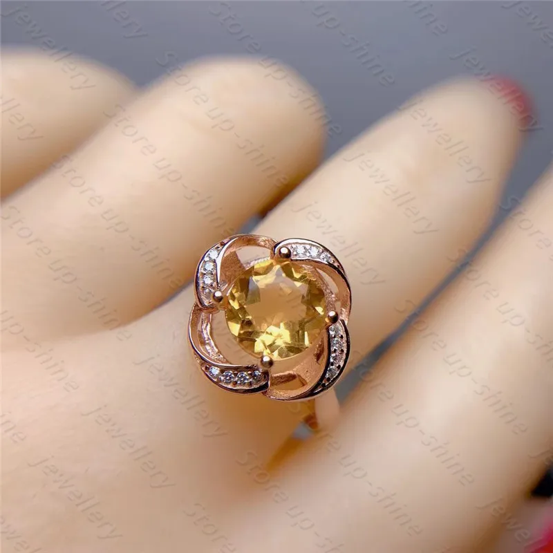 

Hot sale style natural citrine ring 925 silver women's ring engagement ring shiny atmosphere style