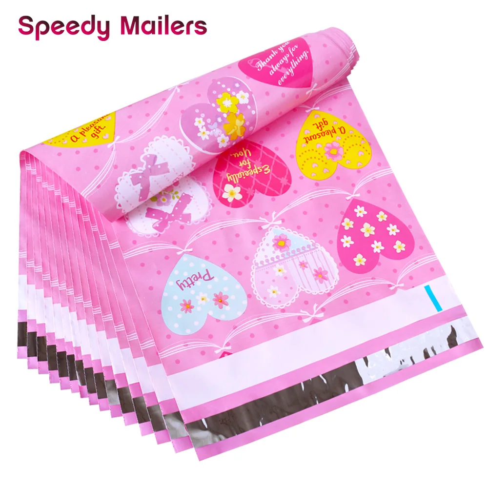 Speedy Mailers 260*330mm 10x13inch Fashion Pink Heart pattern Poly Mailers self sealing plastic mailing envelope bags