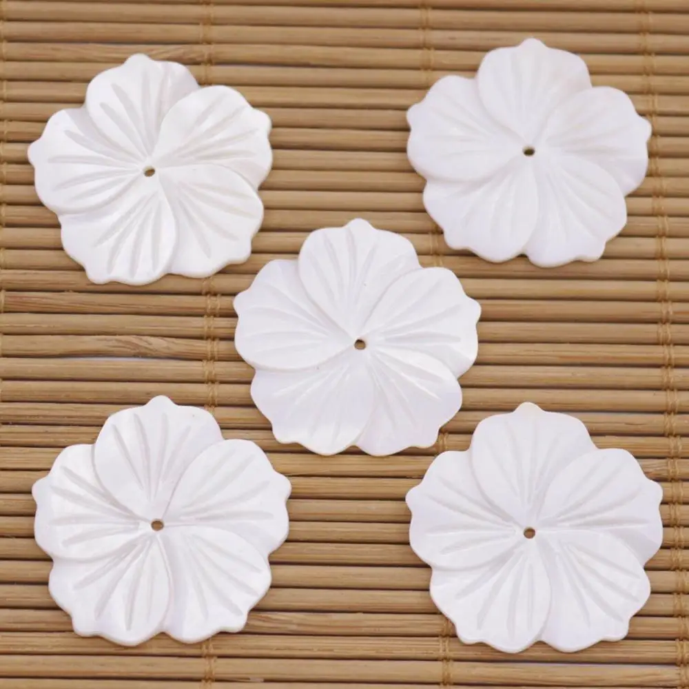 5 PCS 25-37mm Flower Shell Mother of Pearl Jewelry Making White Black Choose