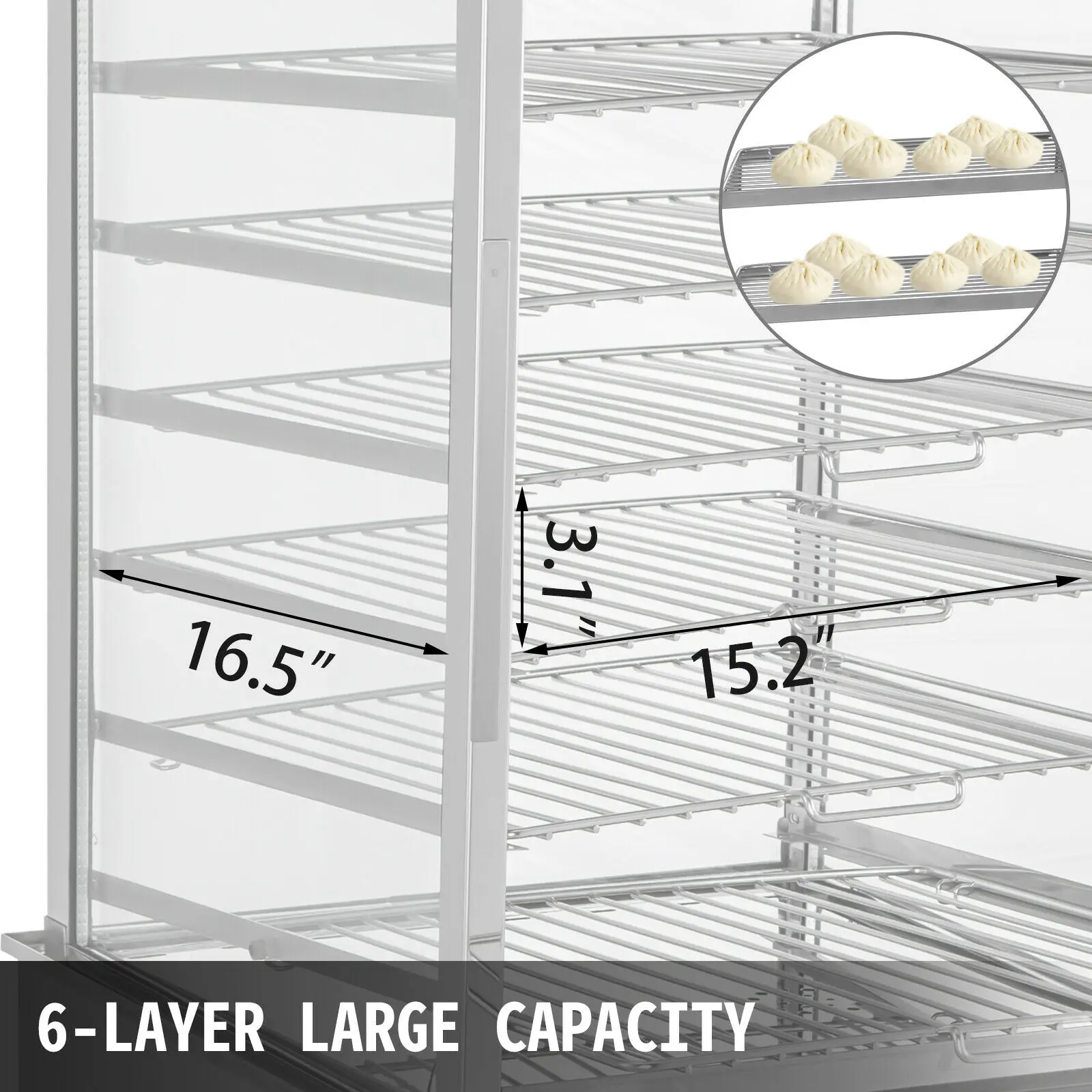 VEVOR 900W ไฟฟ้า Bun Steamer Commercial สแตนเลส5ชั้นกรอบอุณหภูมิควบคุมนึ่งขนมปังอาหารอุ่น