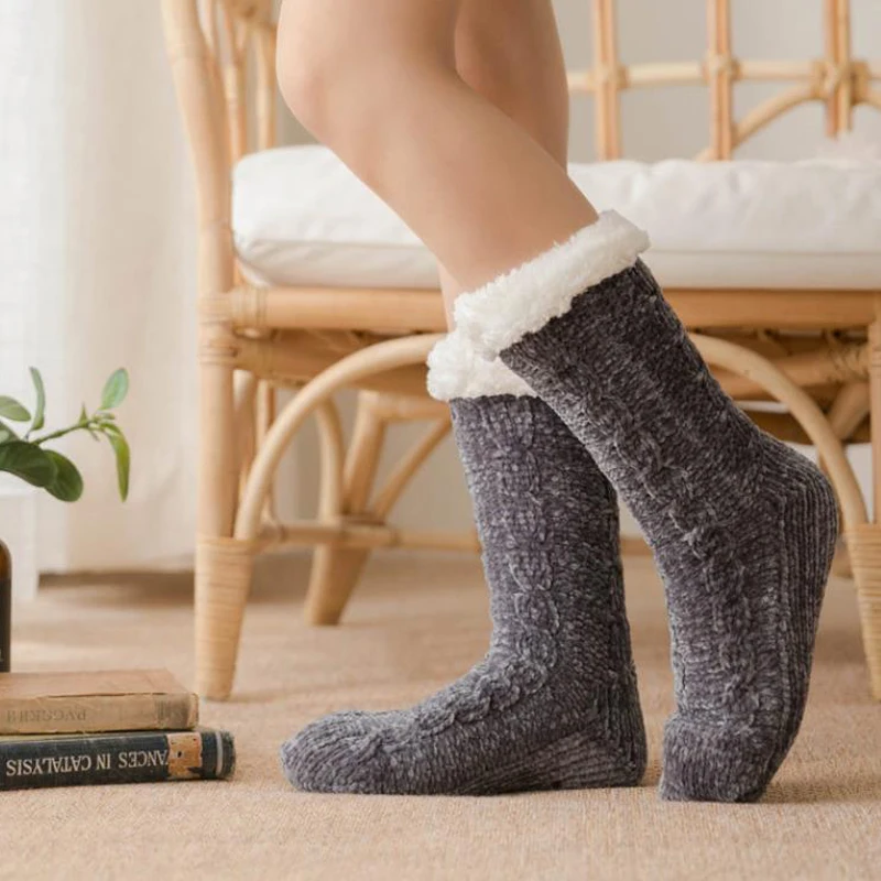 Women Winter Socks Plus Thicken Warm Soft Cotton Sock Home Non-Slip Bedroom Shoes Christmas Gift Knitted Room Floor Sleep Sock