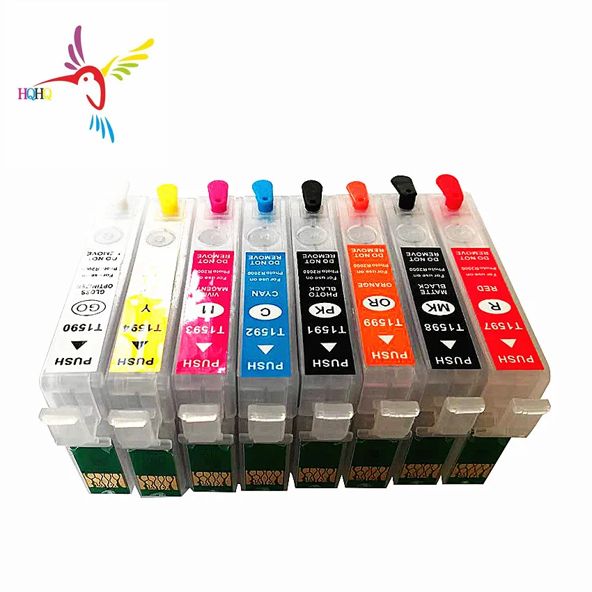 8pcs/Set T1591-T1599 Refill Ink Cartridge for Epson R2000 Desk Printer with Permanent ARC Chip Auto Resetable