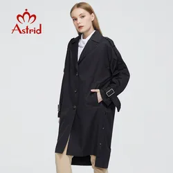 Astrid 2022 New Spring Autumn Trench Coat long Fashion cappuccio antivento di grandi dimensioni giacca a vento nera bottoni per abbigliamento femminile 7511