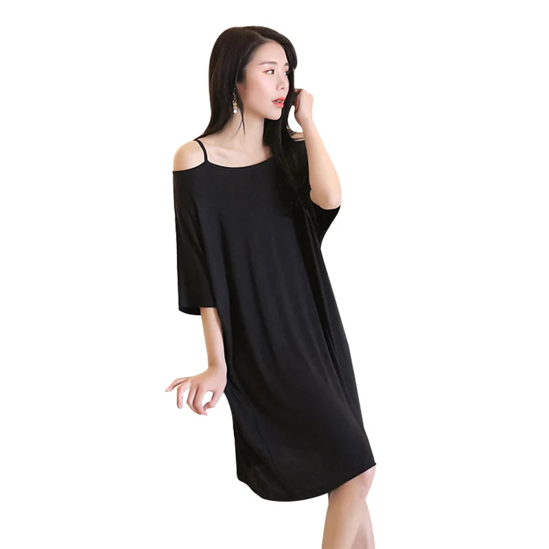 Sleepshirts Summer new modal loose large size ladies nightdress sexy strapless plus fat increase women sleepwear lingerie dress