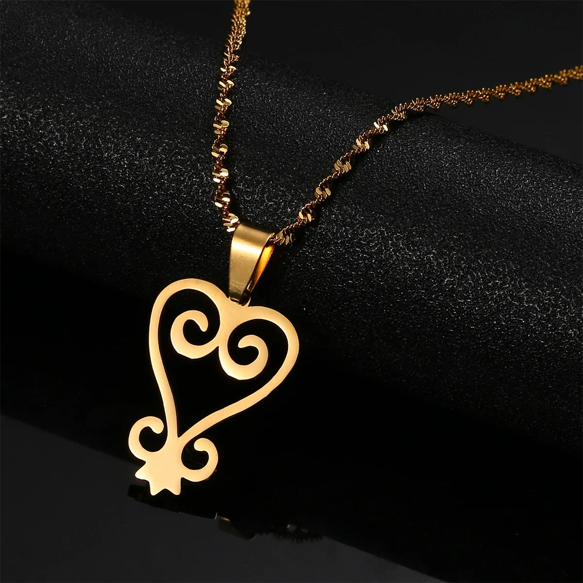 Stainless Steel African Adinkra Symbol Pendant Necklace SANKOFA Learn Charm Jewelry