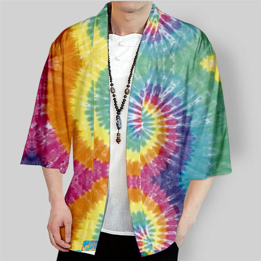 

Tie Dye 3D Printed Japanese Kimono Haori Yukata Cosplay Fashion Summer Casual men wpmens Short Sleeve Streetwear tops tshirt