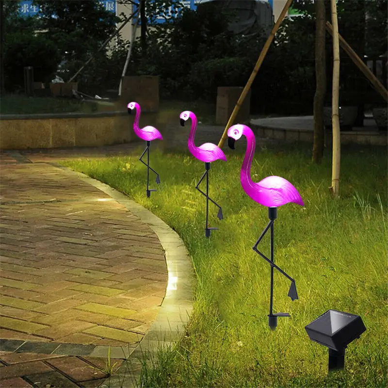 3pcs/set Solar Powered Flamingo Lawn Lamp Waterproof Led Lights For Outdoor Garden Decorative Lighting Support Droshipping