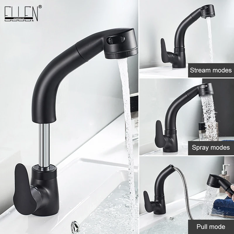 

Pull Out Bathroom Sink Faucet Hot and Cold Water Mixer Crane Lift Up and down Chrome Finished 360 Degree Water Mixer Tap ELF106