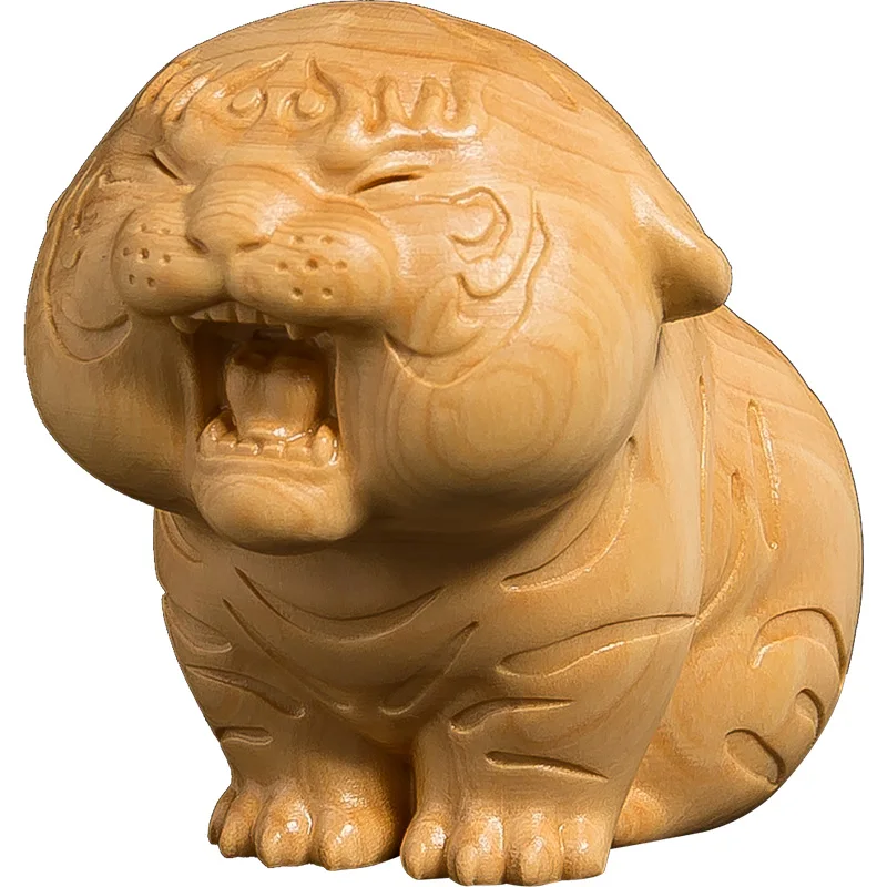 Tiger-Inspired Boxwood Tiger, Artisanal Solid Wood Carving, Emblem of Fortune and Prosperity, Small, Striking Animal Ornament