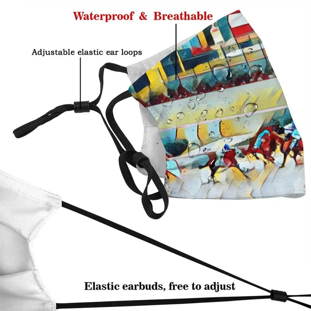 Righteous Ruby , Derby Mask Cloth Reusable Print Filter Washable Horses Horse Racing Hemingway Fun Afternoon