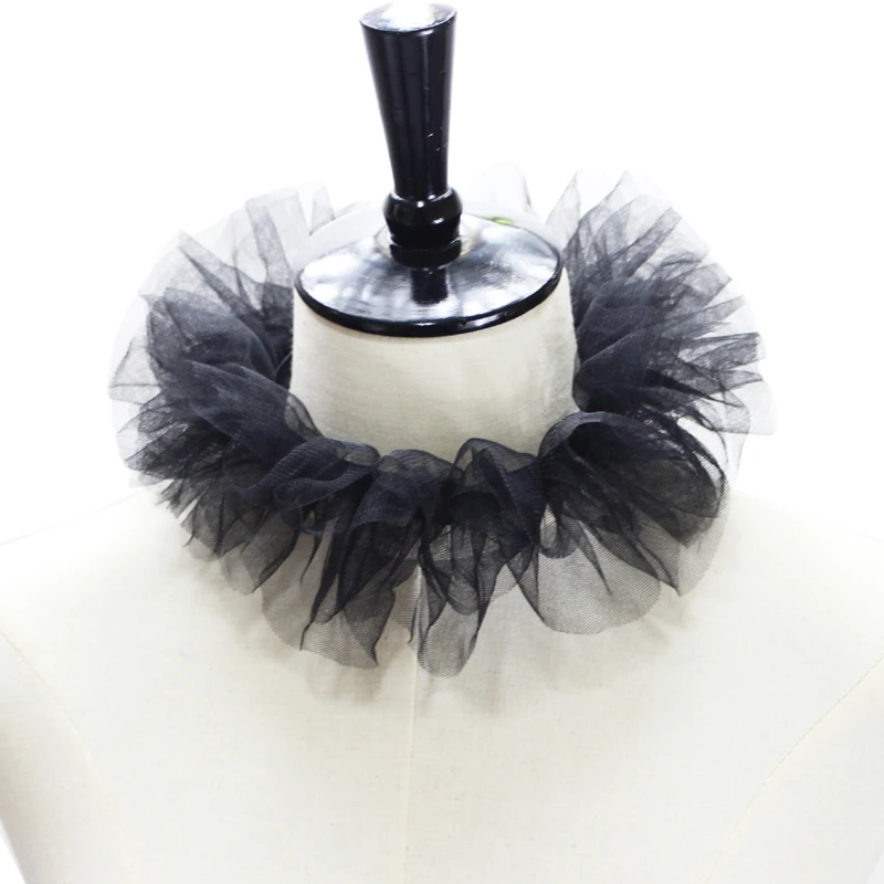 Women Renaissance Tulle Fluffy Ruffled Fake Collar Vintage Layered Mesh Small Neck Ruff Decorative Clown Cosplay Choker