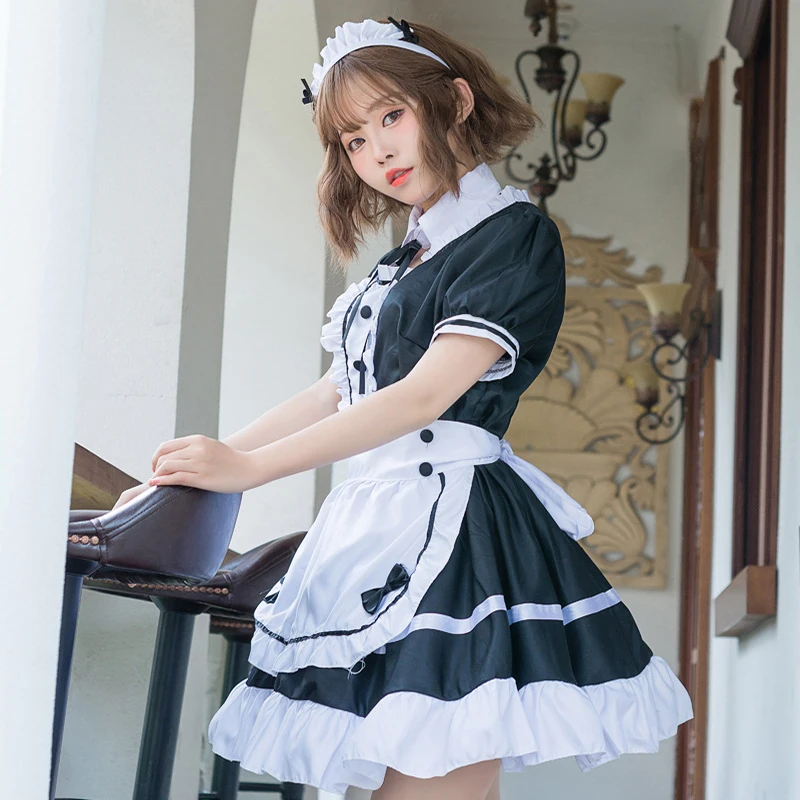 

Women Maid Outfit Anime Long Dress Black and White Apron Dress Lolita Dresses Cafe Costume Cosplay Costume French Maid Dresses