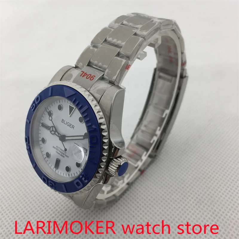 BLIGER ใหม่40มม.ผู้ชายนาฬิกา Sapphire Glass สแตนเลสสตีล Bezel Luminous Dial NH35การเคลื่อนไหวอัตโนมัตินาฬิกา