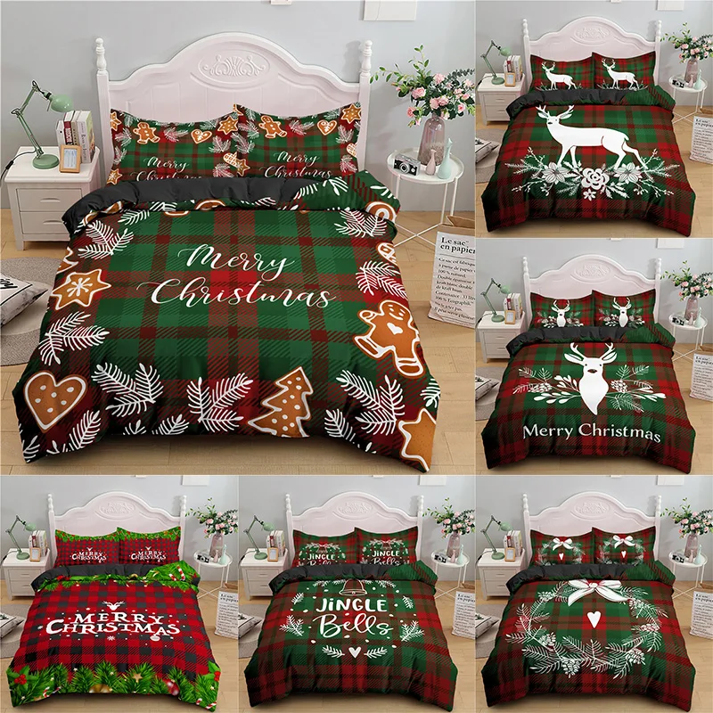 Luxury 3D Christmas Print 2/3Pcs Kids Bedding Set Comfortable Duvet Cover Pillowcase Home Textile Single Queen and King Size