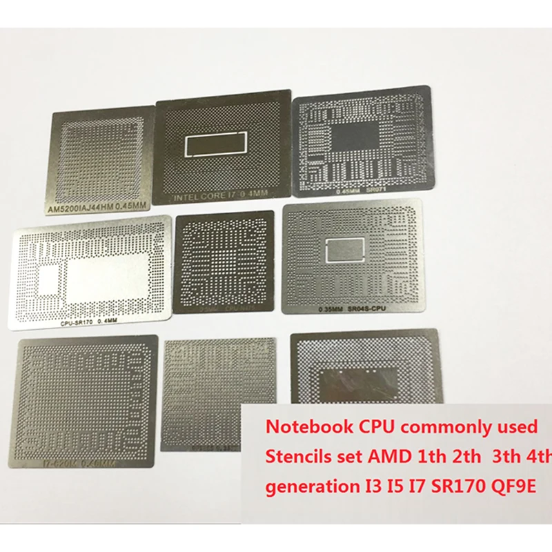 

9Pcs Notebook CPU Commonly Used Stencils Set AMD 1th 2th 3th 4th Generation I3 I5 I7 SR170 QF9E Laptop Reballing Stencil Kit