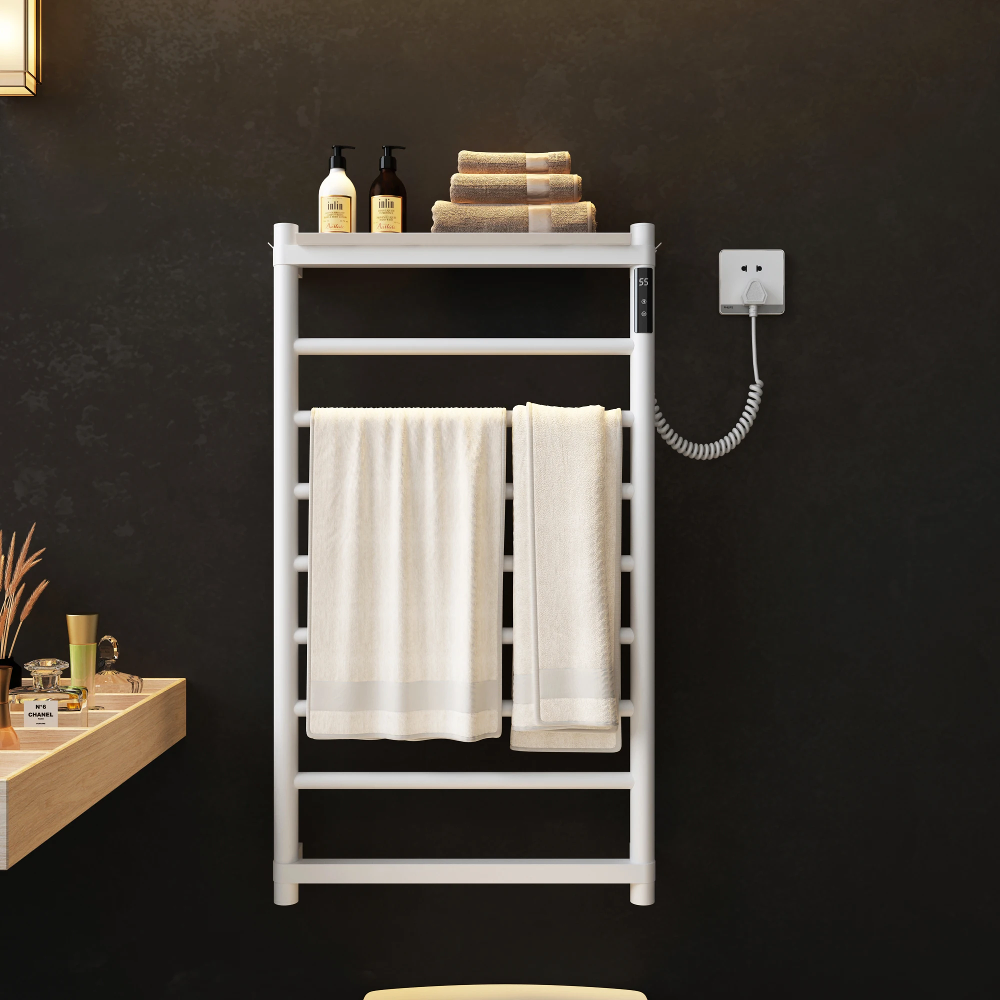 Electric heating towel rack household bathroom accessories Deep grey  thermostatic drying bath towel rack towel warmer