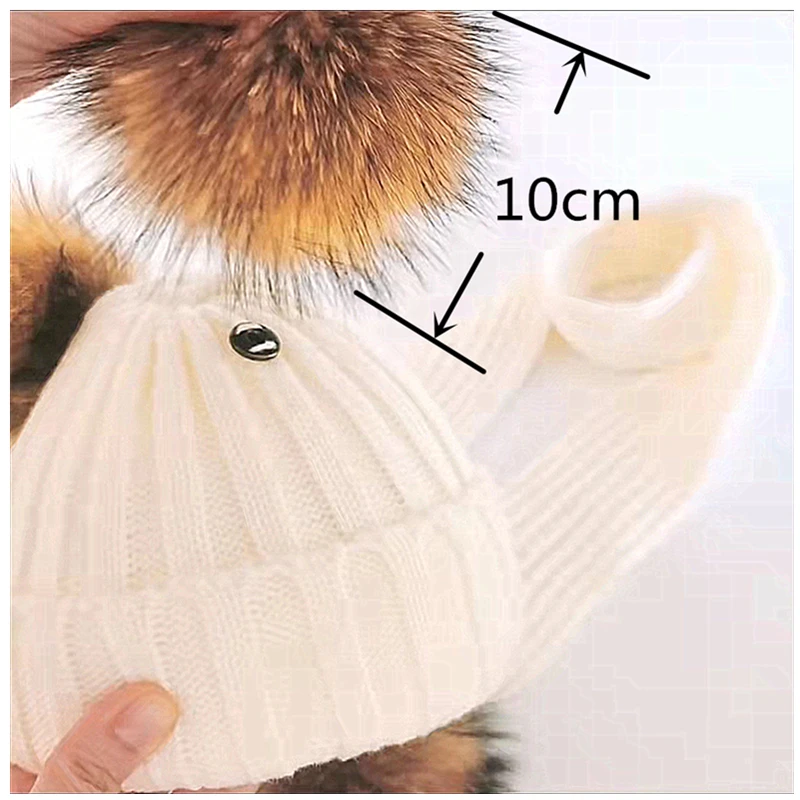 newborn baby hat scarf photography props outfits Acrylic beanie real natural fur pompom winter cap accessories for girls boys