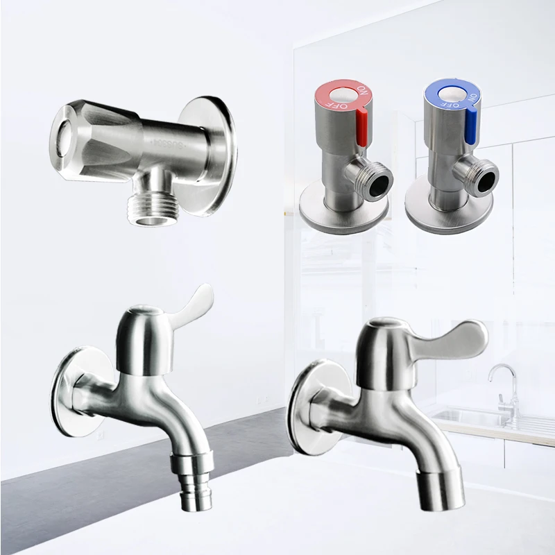 Stainless Steel Garden Faucet Brushed Outdoor Bibcock Mop Pool Washing Machine Tap Wash Basin Kitchen Sink Toilet Angle Valve