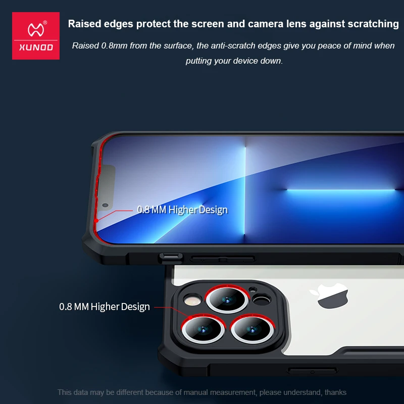 XUNDD - Funda protectora para iPhone 14 11 12 13 Pro Max12 Mini, funda Airbag a prueba de golpes, protección para cámara y pantalla, parte trasera transparente