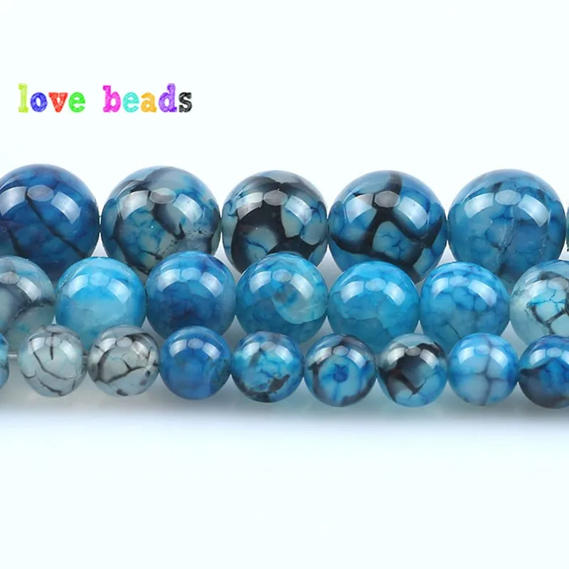 Blue Dragon Vein Agates Beads 6/8/10mm Natural Stone Round Beads for Jewelry Making DIY Bracelet Accessories 15‘’ Strand