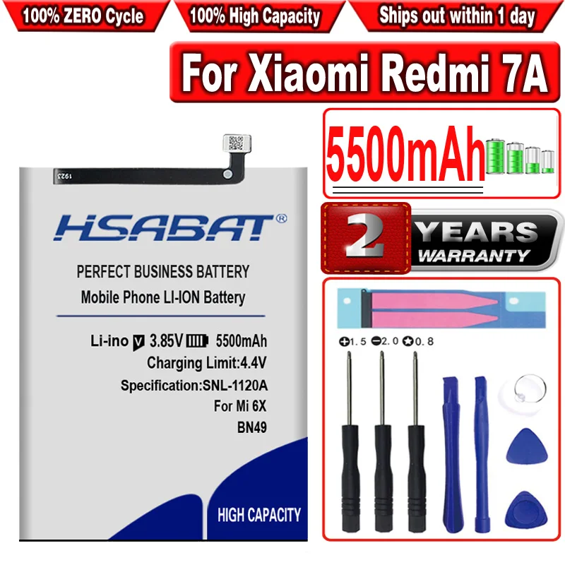 HSABAT 5500mAh BN49 Battery for Xiaomi Redmi 7A