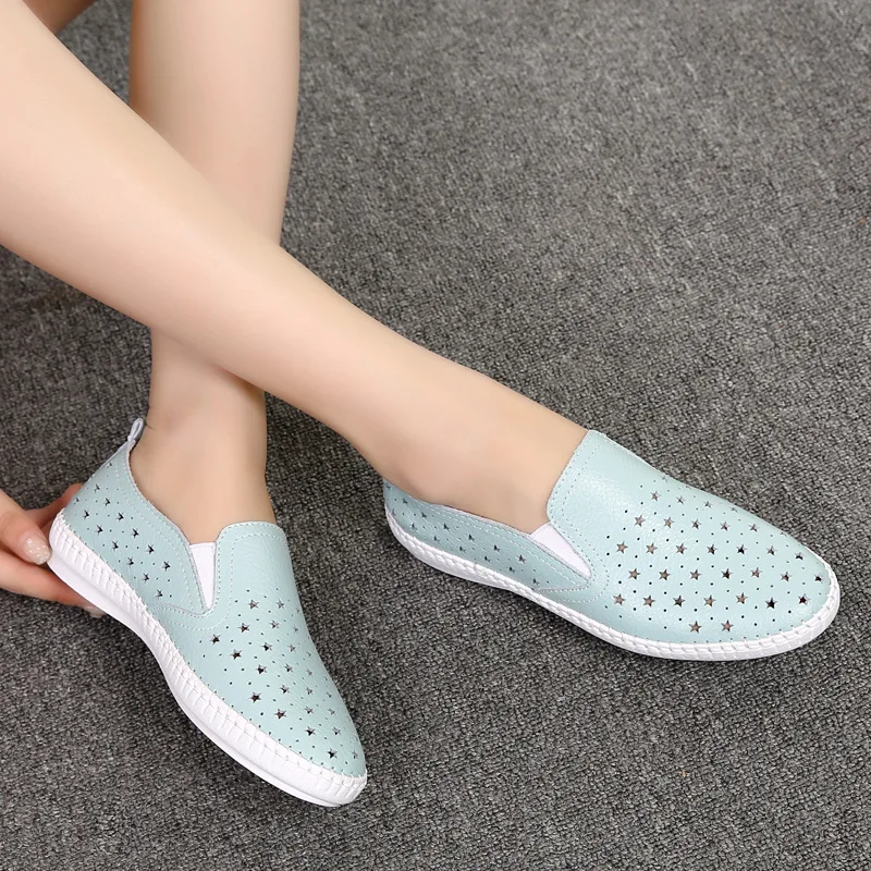 Women\'s shoes Summer Single Shoes Small White Shoes Stars Hollow Loafers for Women Loafers Flat Heels for