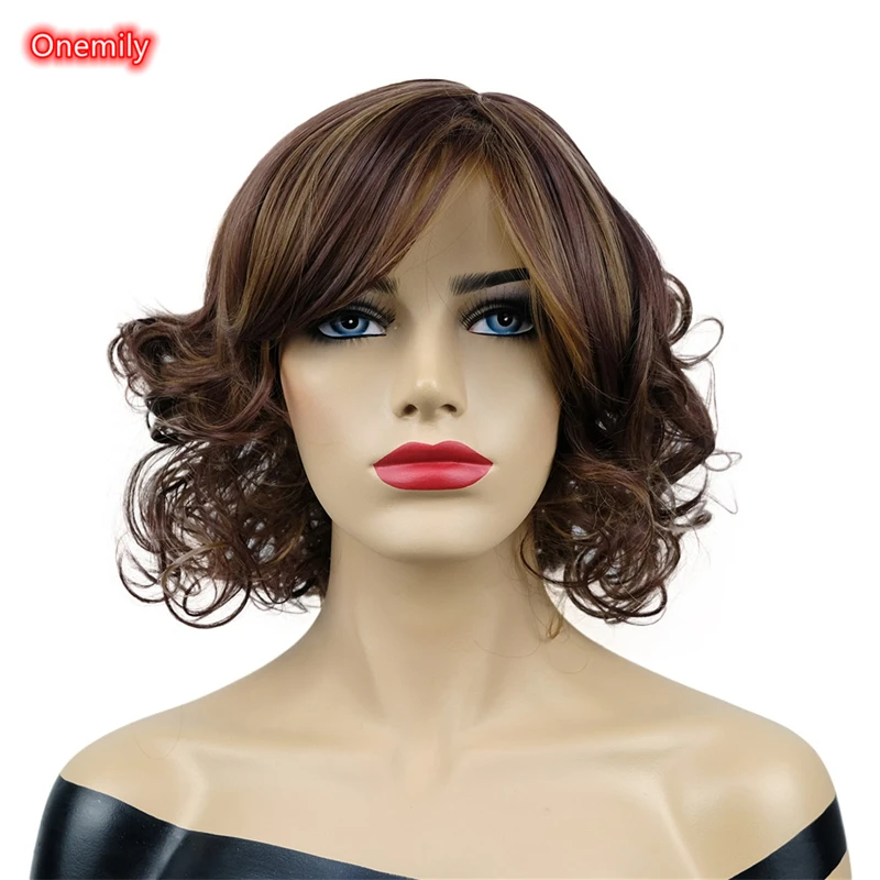 Onemily Medium Length Wavy Layered Cosplay Wigs for Women Girls Synthetic Natural Hair Replacement Wig