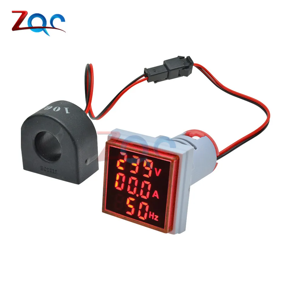 3 in 1 AC 60~500V Digital Voltmeter Ammeter HZ Hertz Frequency Meter 22mm Current Voltage Indicator Tester Amp Signal Light LED