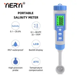 Yieryi Salinity Meter Waterproof Salt Concentration Meter 0.1-20.0% ATC  for Kitchen Catering Food Percision Measuring Tools