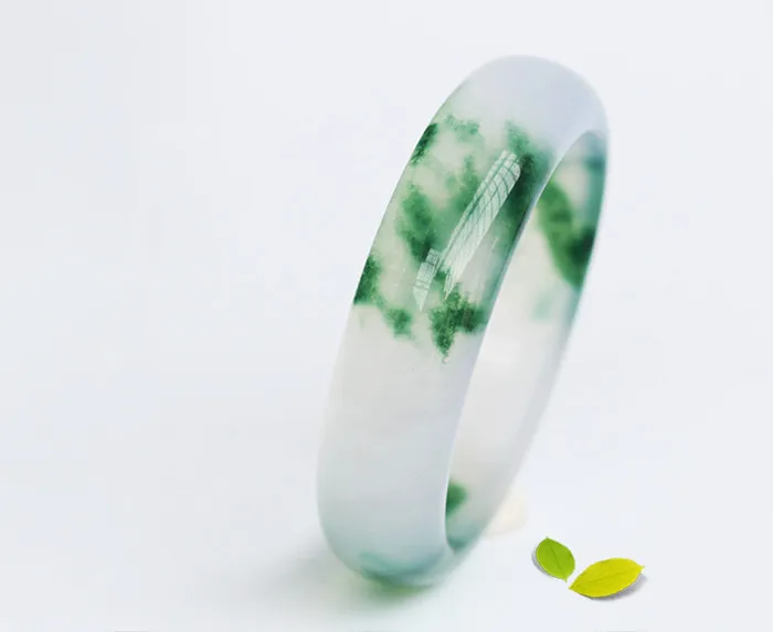 

High Quality Natural Ice Green Floating Flower Jade Stone Bracelet Perfect Accessories Exquisite Bangle Lucky Jewellery