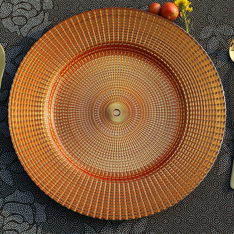 

Round Glass Plate European Luxury Wedding Hotel Tableware Steak Plate Home Party Exquisite Plate New Home Warmhouse Gift