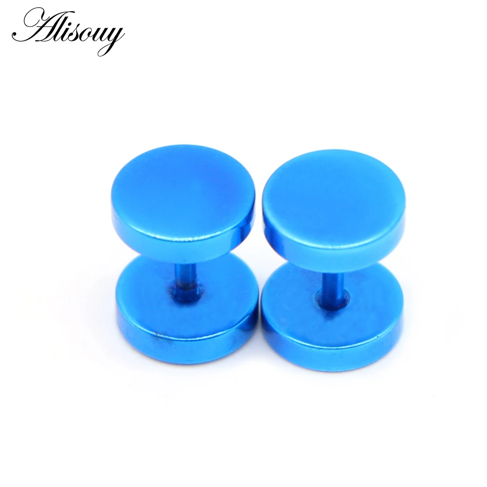 Alisouy 2pcs Gothic Stainless Steel Barbell Round Stud Earrings For Women Men Dumbbell Pierceing Earrings Punk Fashion Jewelry