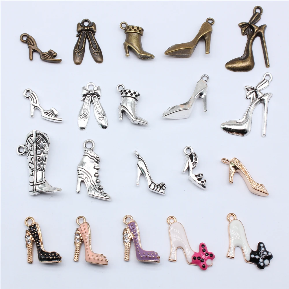 10pcs Women Shoes Charms High Heels Sandals Boots Embroidered Shoes Charms For DIY Bracelet Making Keychain Making