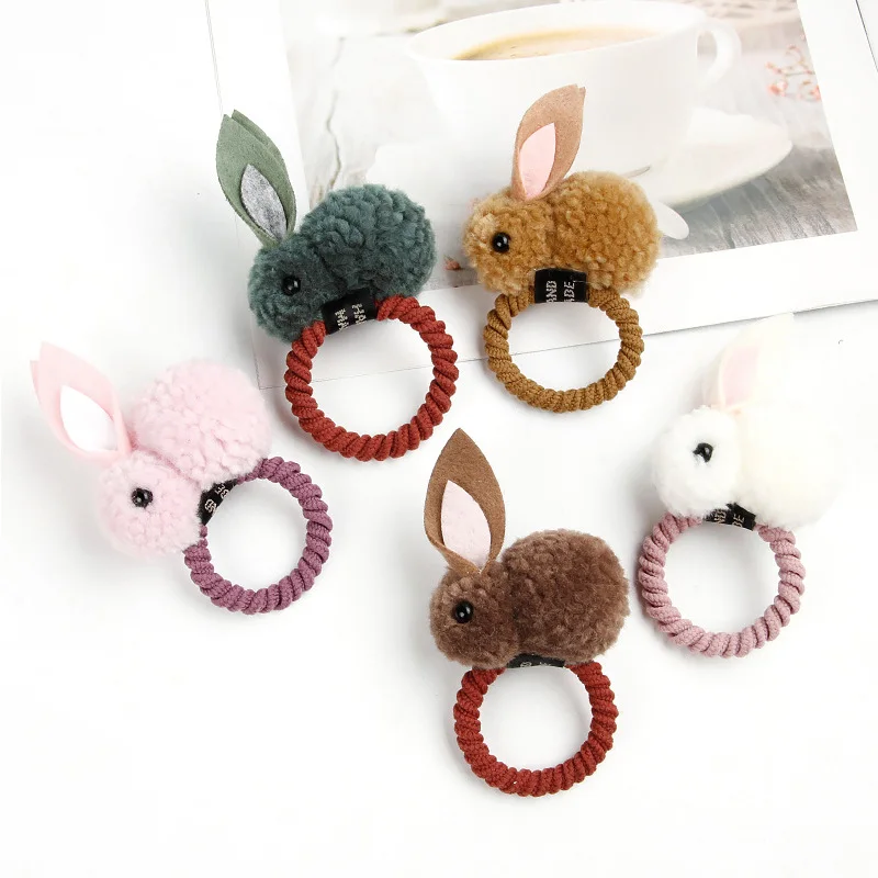 Fashion Cute Ball Rabbit Hair Ring Female tie rope Korean Elastic Rubber Hair Bands Bunny Hair Rope Children Hair Accessories