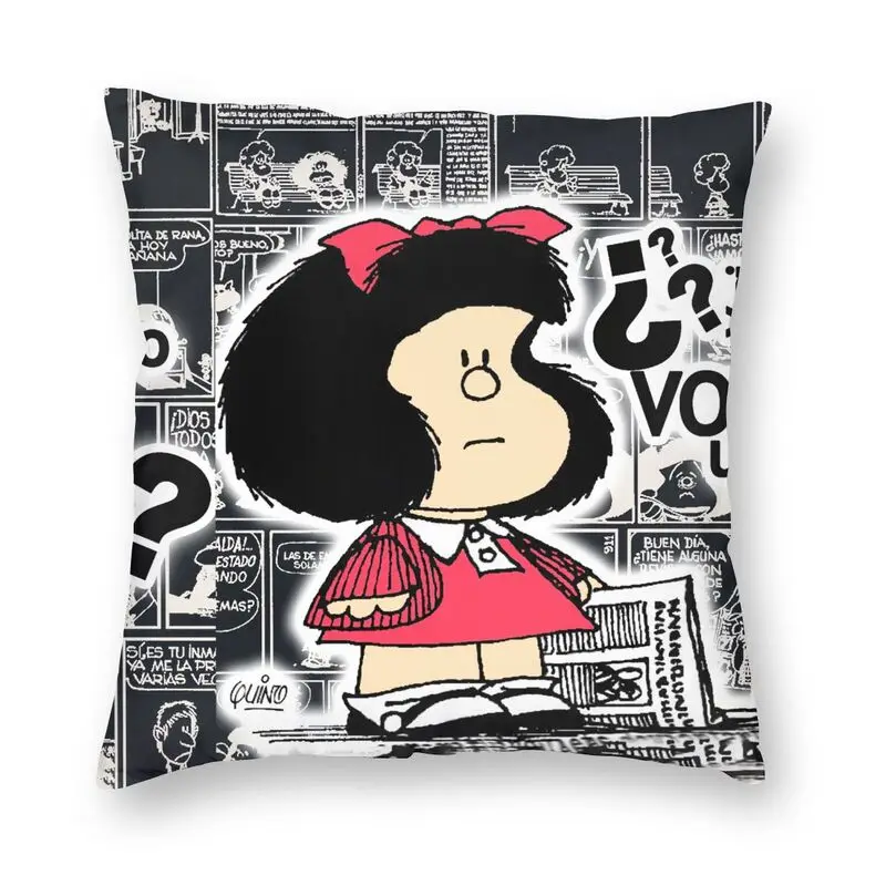 

Vintage Quino Comic Mafalda Cushion Cover 45x45cm Decoration 3D Print Cartoon Mang Polyester Throw Pillow Case for Office Sofa