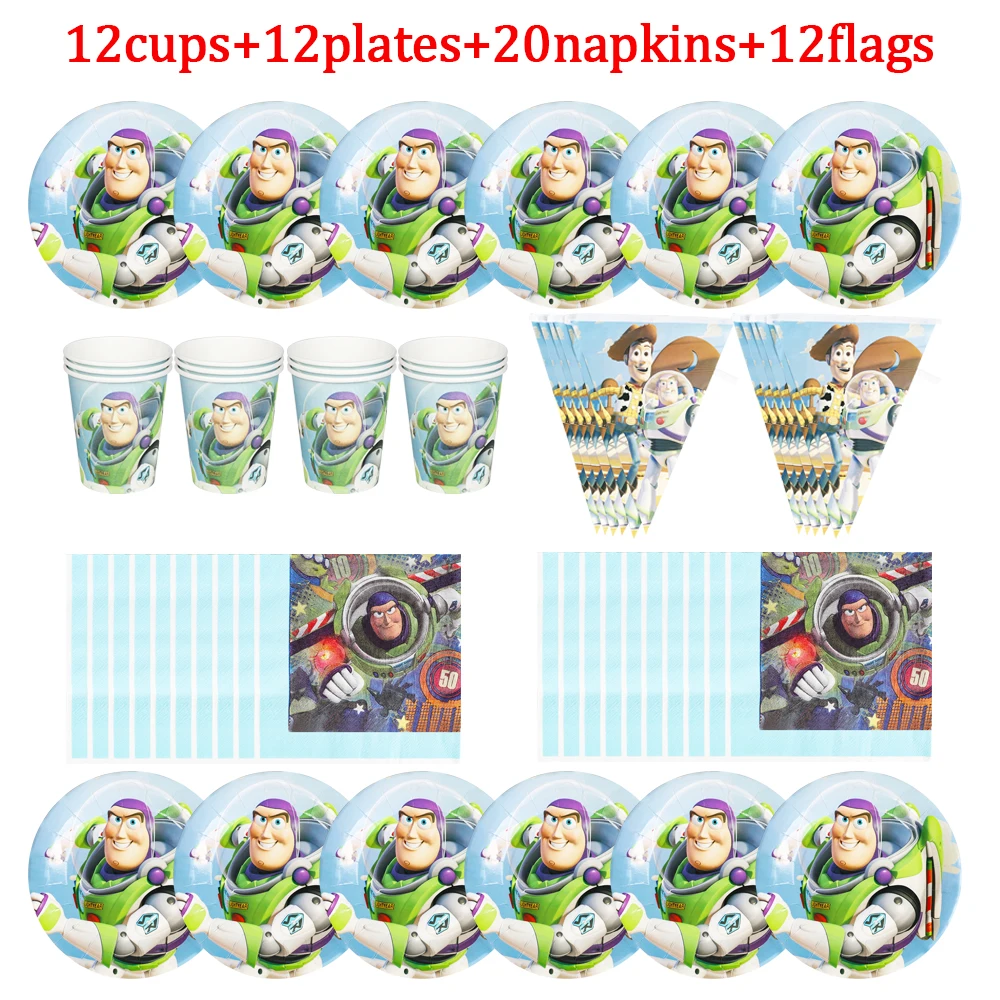 Toy Story Party Supplies Decorations Kids Birthday Disposable Tableware Cups Spoon Plates Buzz Lightyear Theme Favors Boy Set