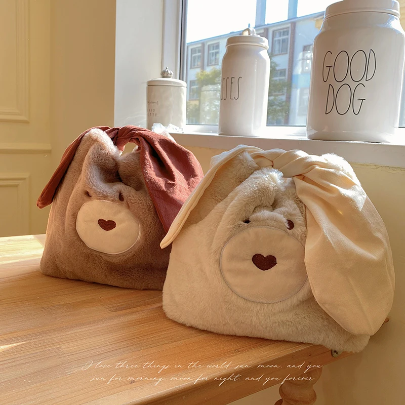 Plush Bear Lunch Bag Women Rabbit Ears Fold Bow Food Bags High Quality 2022 New Super Soft Cute Container Food Storage Bags 255